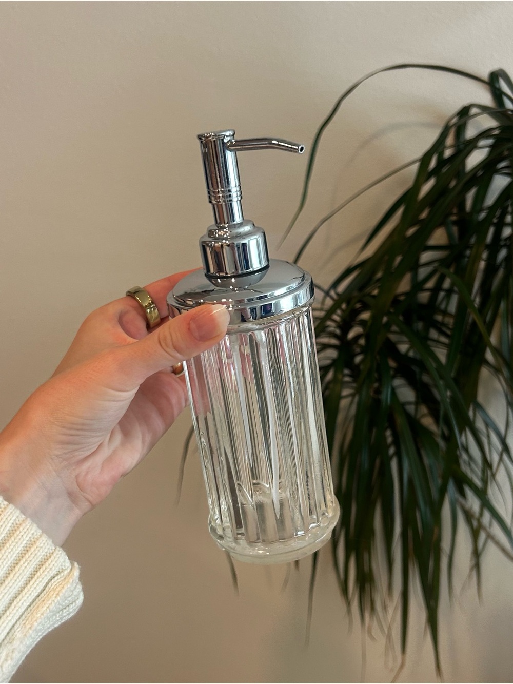 Ribbed Clear Glass Soap Dispenser with Chrome Pump